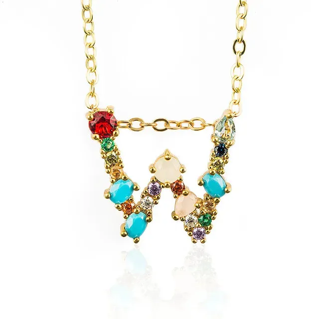 Lettre Multicolor Initial Charm Necklace