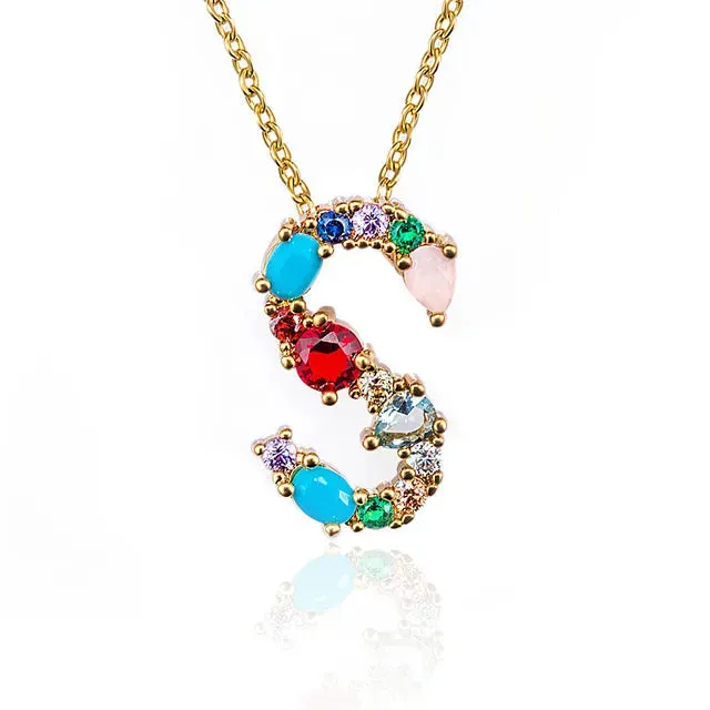 Lettre Multicolor Initial Charm Necklace