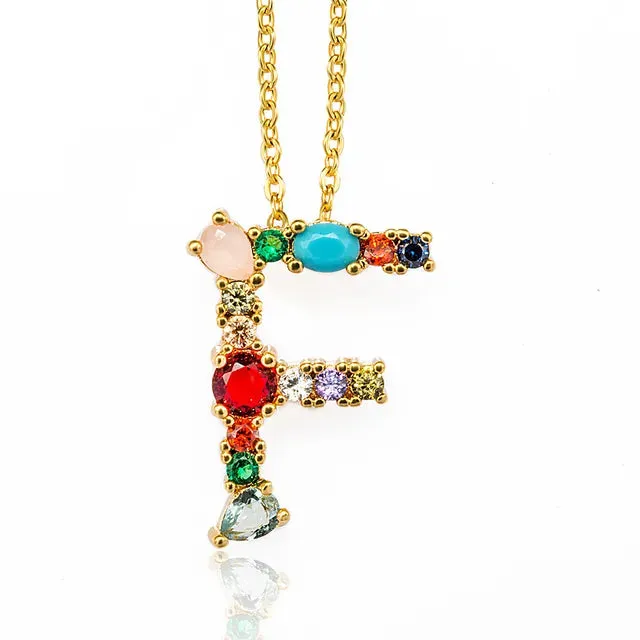 Lettre Multicolor Initial Charm Necklace