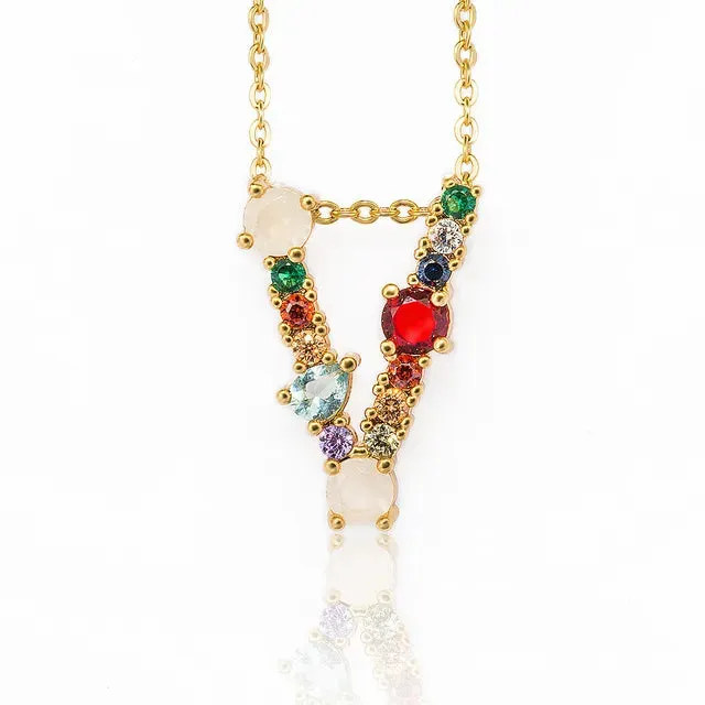 Lettre Multicolor Initial Charm Necklace