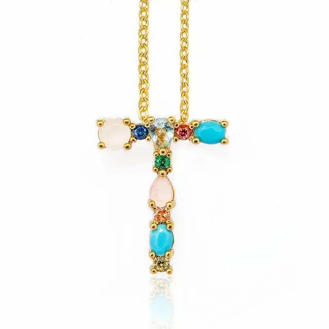 Lettre Multicolor Initial Charm Necklace