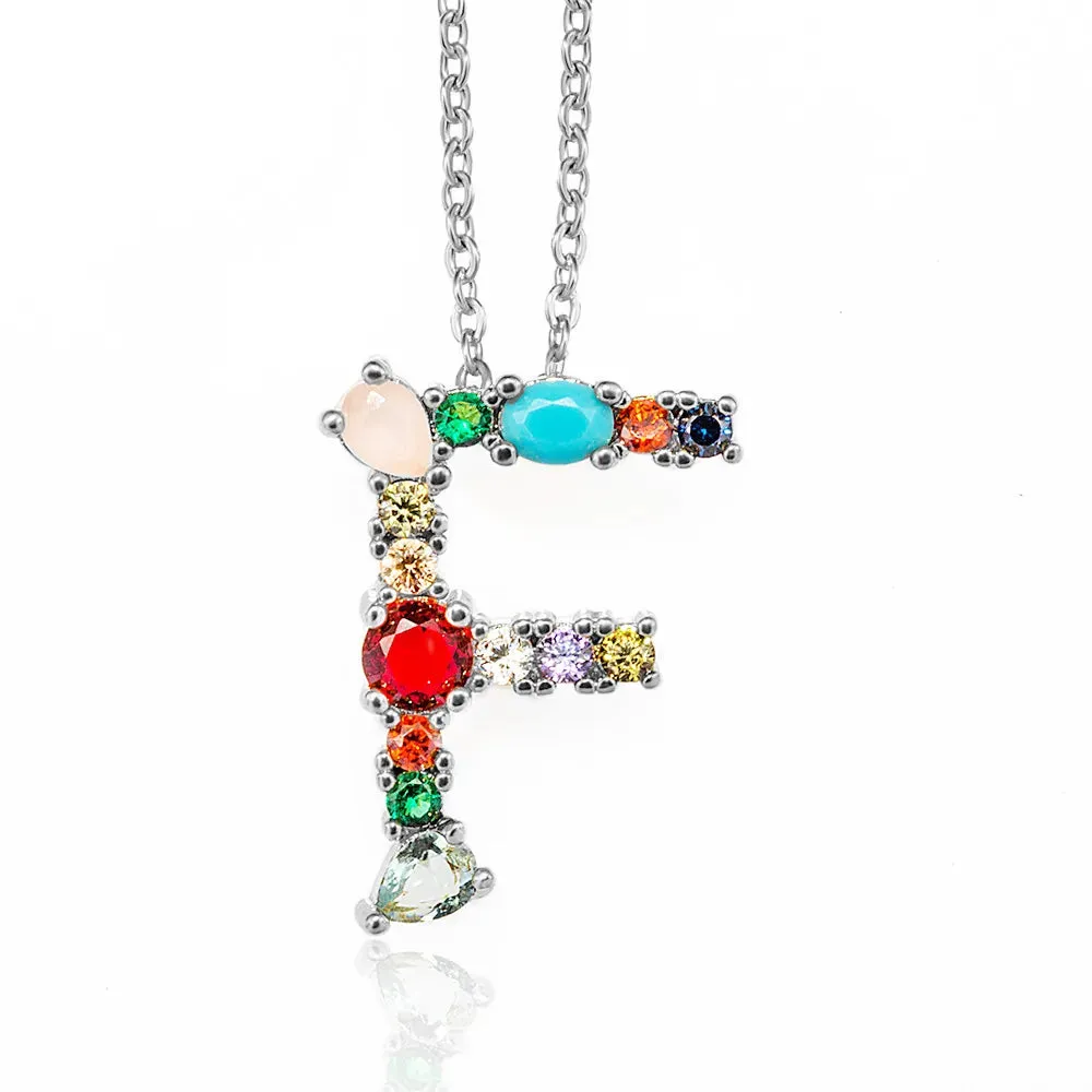 Lettre Multicolor Initial Charm Necklace