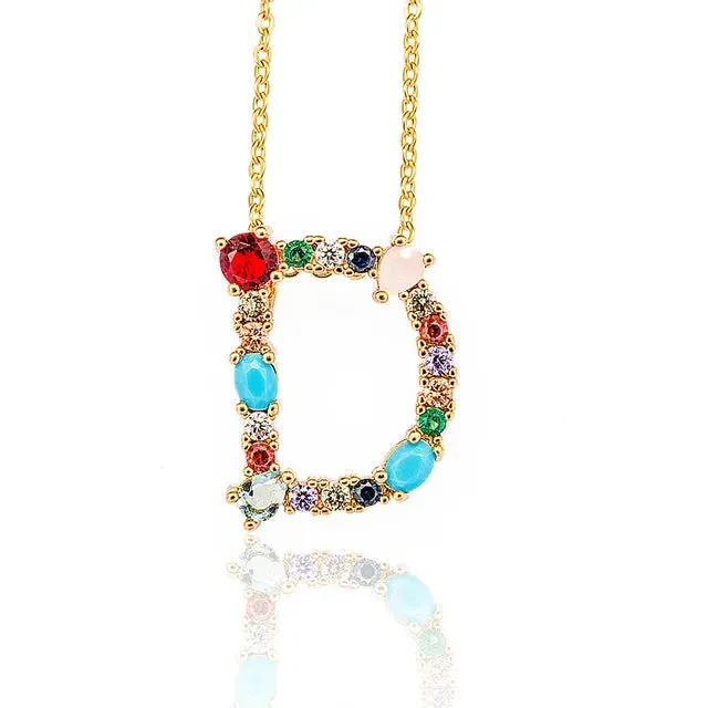 Lettre Multicolor Initial Charm Necklace