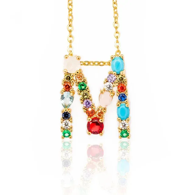 Lettre Multicolor Initial Charm Necklace