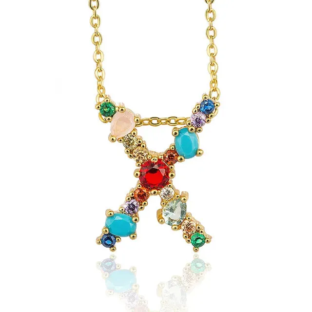 Lettre Multicolor Initial Charm Necklace