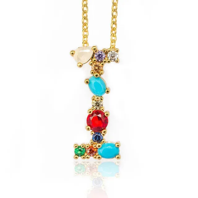 Lettre Multicolor Initial Charm Necklace