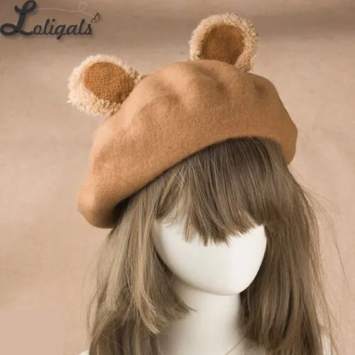 Lovely Lolita Bear Ear Berets Cute Female Wool Berets for Winter