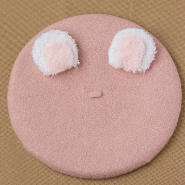 Lovely Lolita Bear Ear Berets Cute Female Wool Berets for Winter