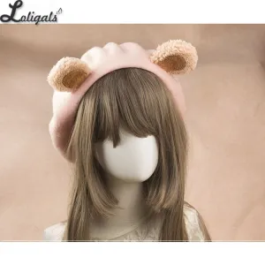 Lovely Lolita Bear Ear Berets Cute Female Wool Berets for Winter