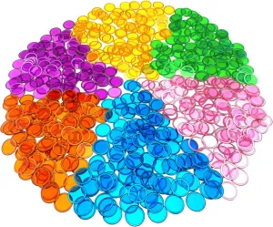 Magnetic Bingo Chips 600 Pieces Plastic Transparent Game Tokens with Metal Rings - Mix 6 Colors