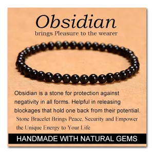 Massive Beads Black Obsidian - Stone of Pleasure - Handmade Yoga Stretch Elastic Bracelet Natural Stone Crystal Healing Power Energy Gifts for Unisex Adult 4mm