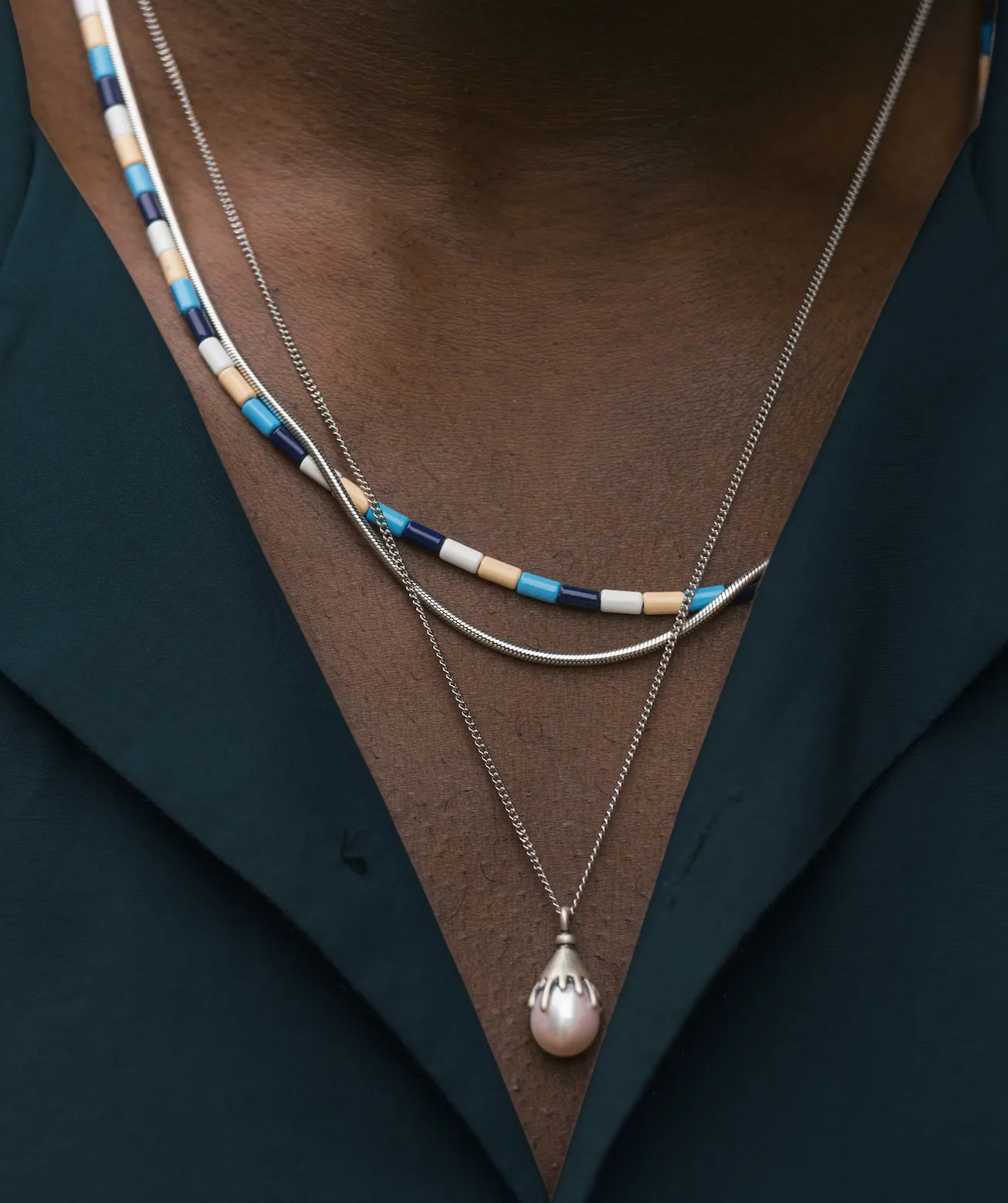 Melted Sterling Silver With Freshwater Pearl Necklace