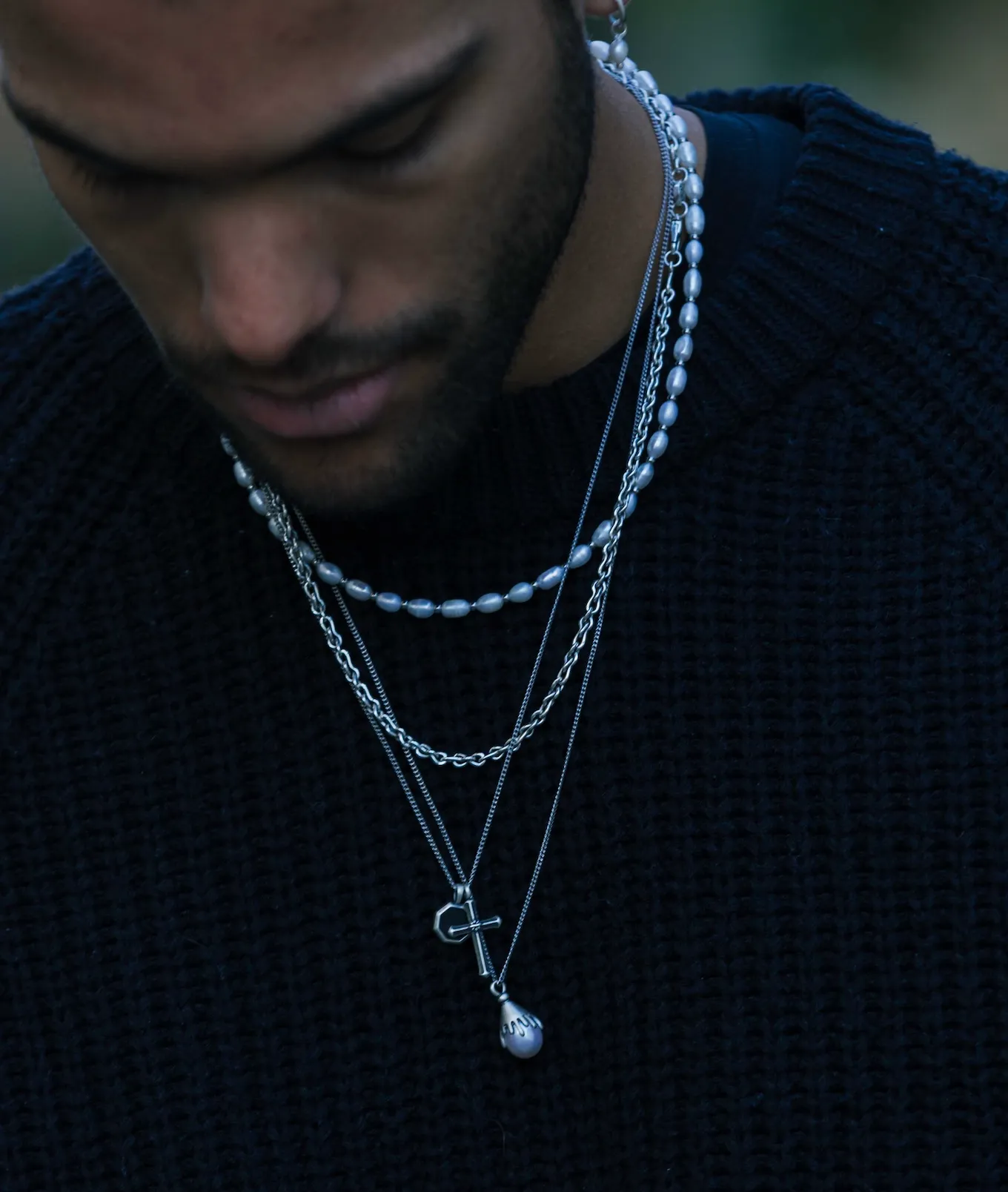 Melted Sterling Silver With Freshwater Pearl Necklace