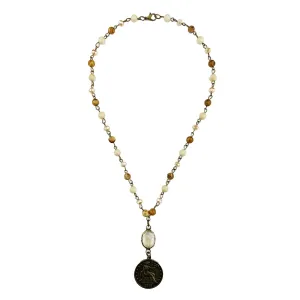 Metal Coin and Oval Crystal Pendant Neck