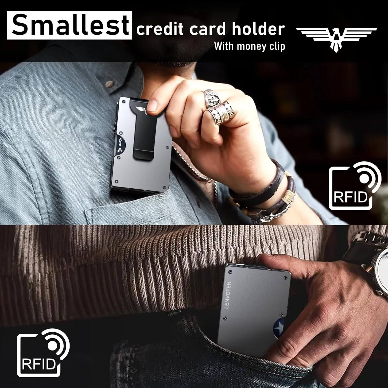Minimalist Wallet for Men, Metal Wallet with Money Clip, Slim Compact Wallet, RFID Blocking Card Holder, Metal Aluminum Credit Card Holder, Holds up to 20 Cards
