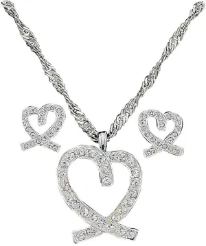 Montana Silversmiths A Caring Heart In Clear Rhinestones Necklace And Earring Set - Js744