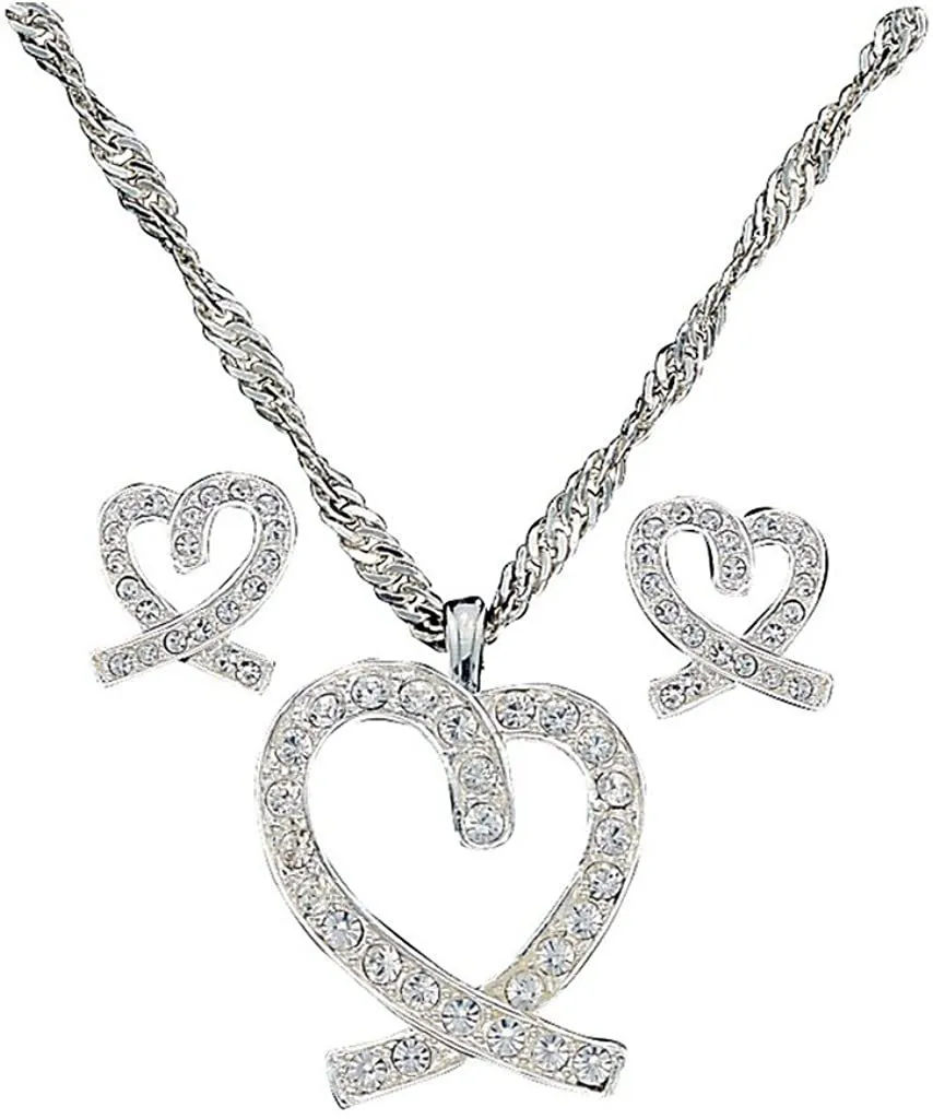 Montana Silversmiths A Caring Heart In Clear Rhinestones Necklace And Earring Set - Js744