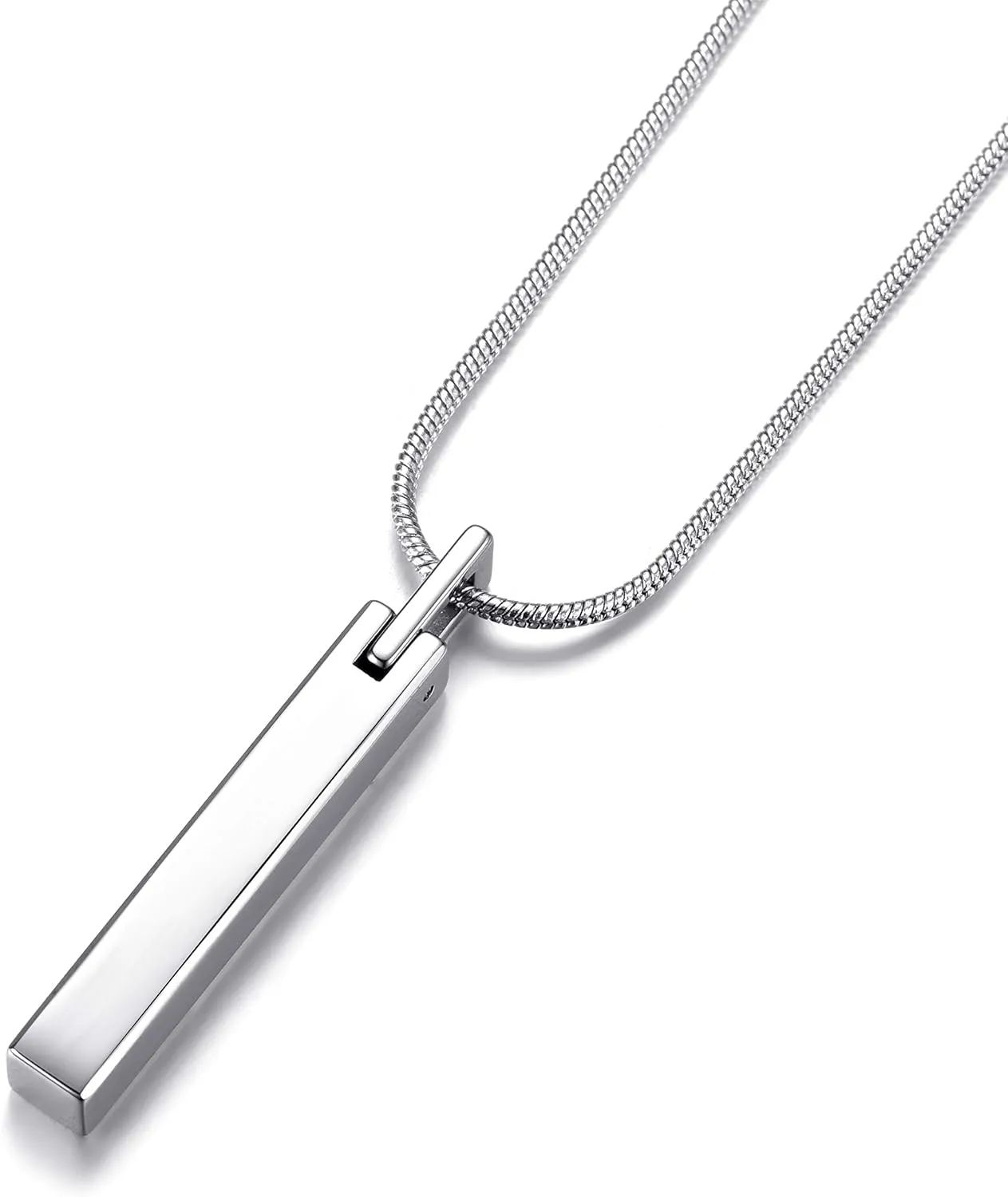 MOO&LEE Men's Tungsten Steel Bar Pendant Necklace with 22 Inches Stainless Steel Snake Chain
