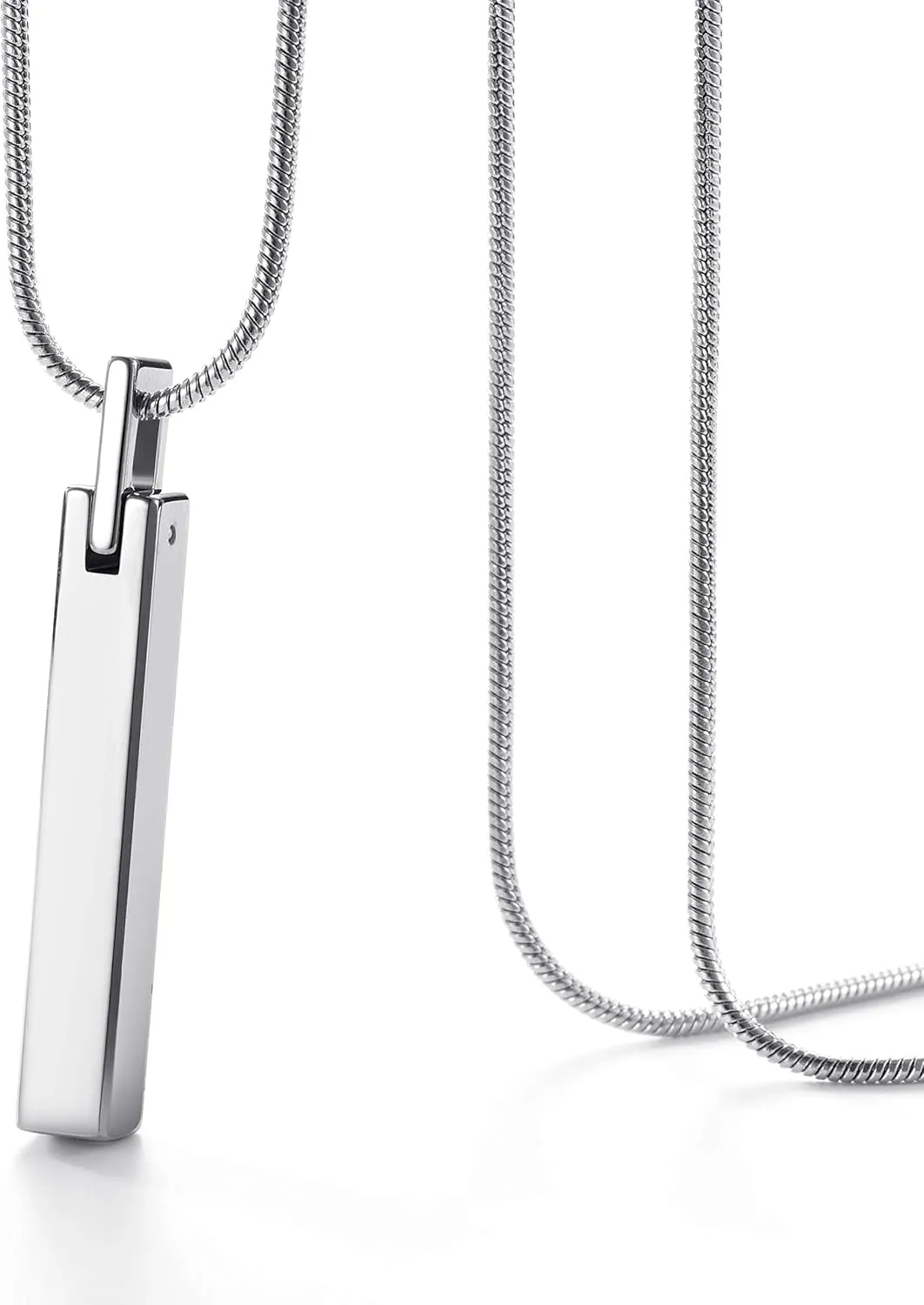 MOO&LEE Men's Tungsten Steel Bar Pendant Necklace with 22 Inches Stainless Steel Snake Chain