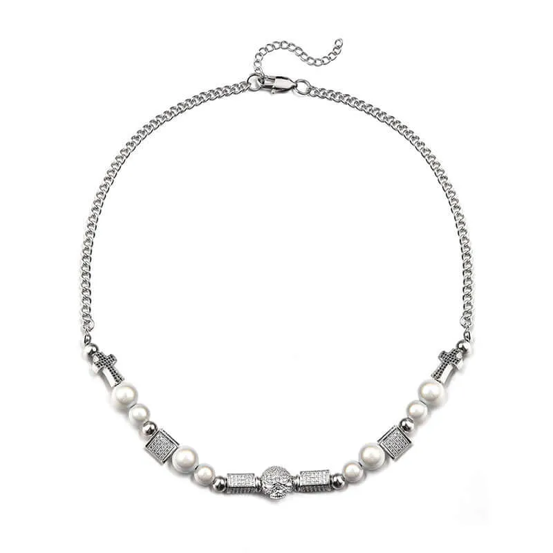 New Titanium Steel Necklace Men's Pearl Necklace Trend Skull Dice Hip Hop Stainless Steel Necklace Couple Jewelry