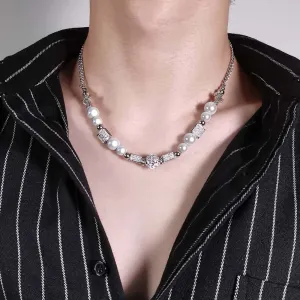 New Titanium Steel Necklace Men's Pearl Necklace Trend Skull Dice Hip Hop Stainless Steel Necklace Couple Jewelry