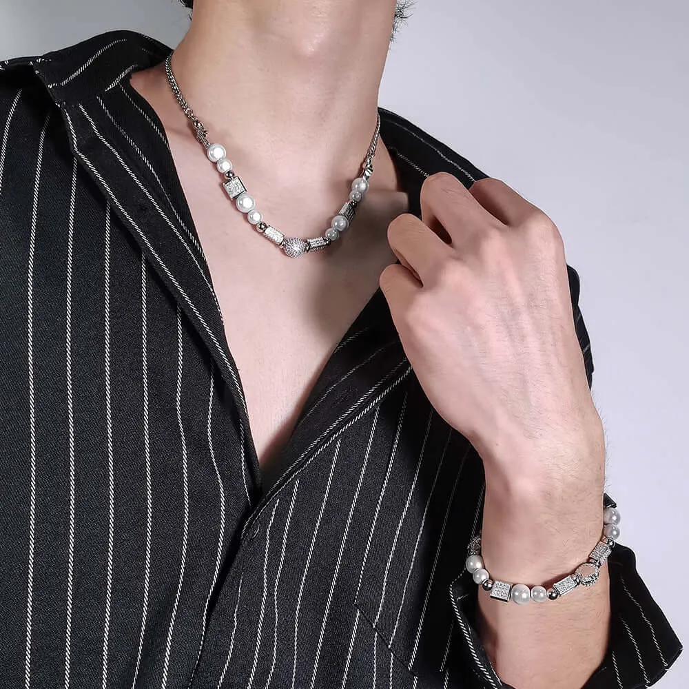 New Titanium Steel Necklace Men's Pearl Necklace Trend Skull Dice Hip Hop Stainless Steel Necklace Couple Jewelry