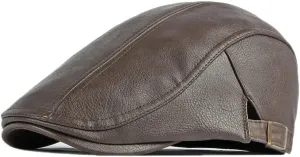 Newsboy Hats for Men Leather Ivy Flat Cap Gatsby Driving Cabbie Beret