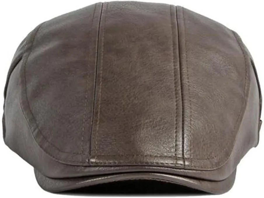 Newsboy Hats for Men Leather Ivy Flat Cap Gatsby Driving Cabbie Beret