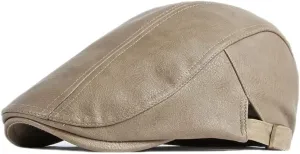 Newsboy Hats for Men Leather Ivy Flat Cap Gatsby Driving Cabbie Beret
