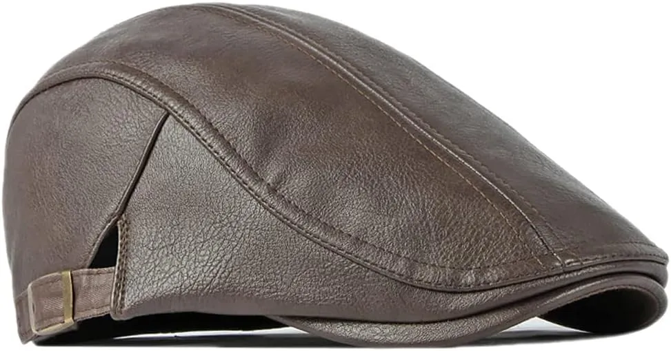 Newsboy Hats for Men Leather Ivy Flat Cap Gatsby Driving Cabbie Beret