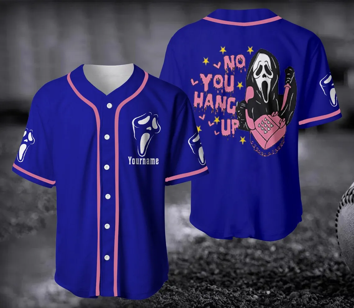 No You Hang Up Baseball Jersey, Ghostface Valentine Jersey, Halloween Jersey, Halloween Gift, Funny Funny Ghostface