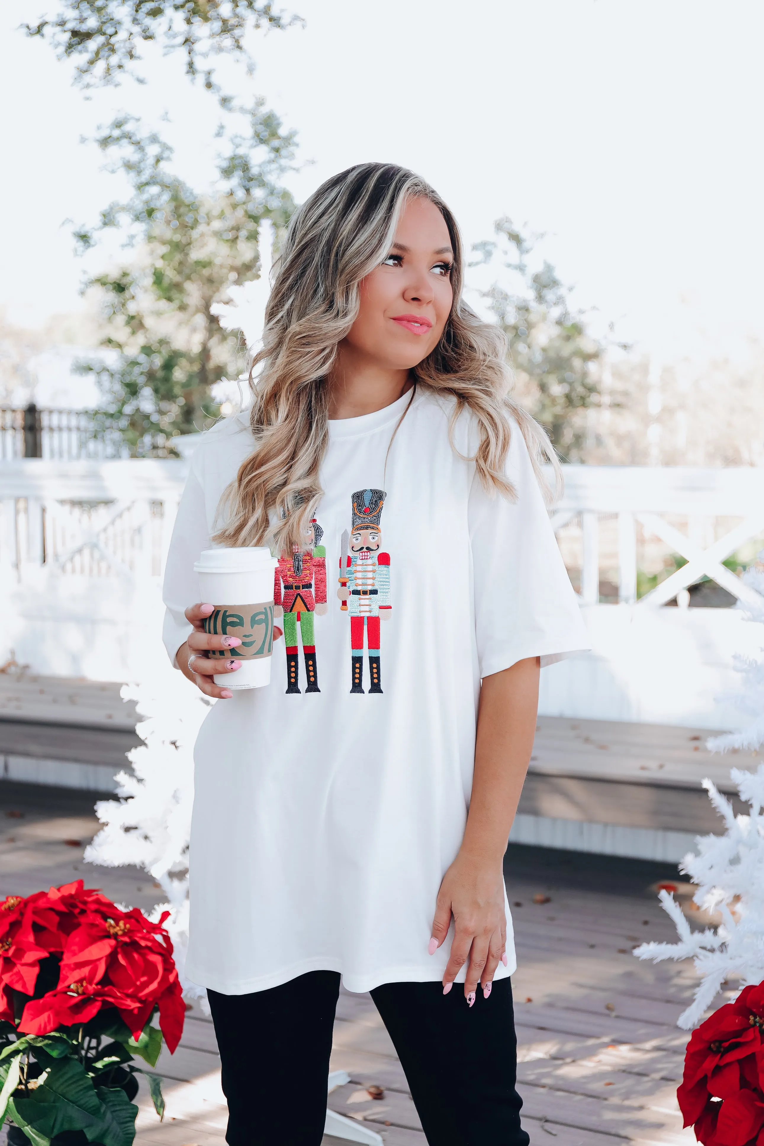 Nutcracker Sequin Graphic T-Shirt Dress - White