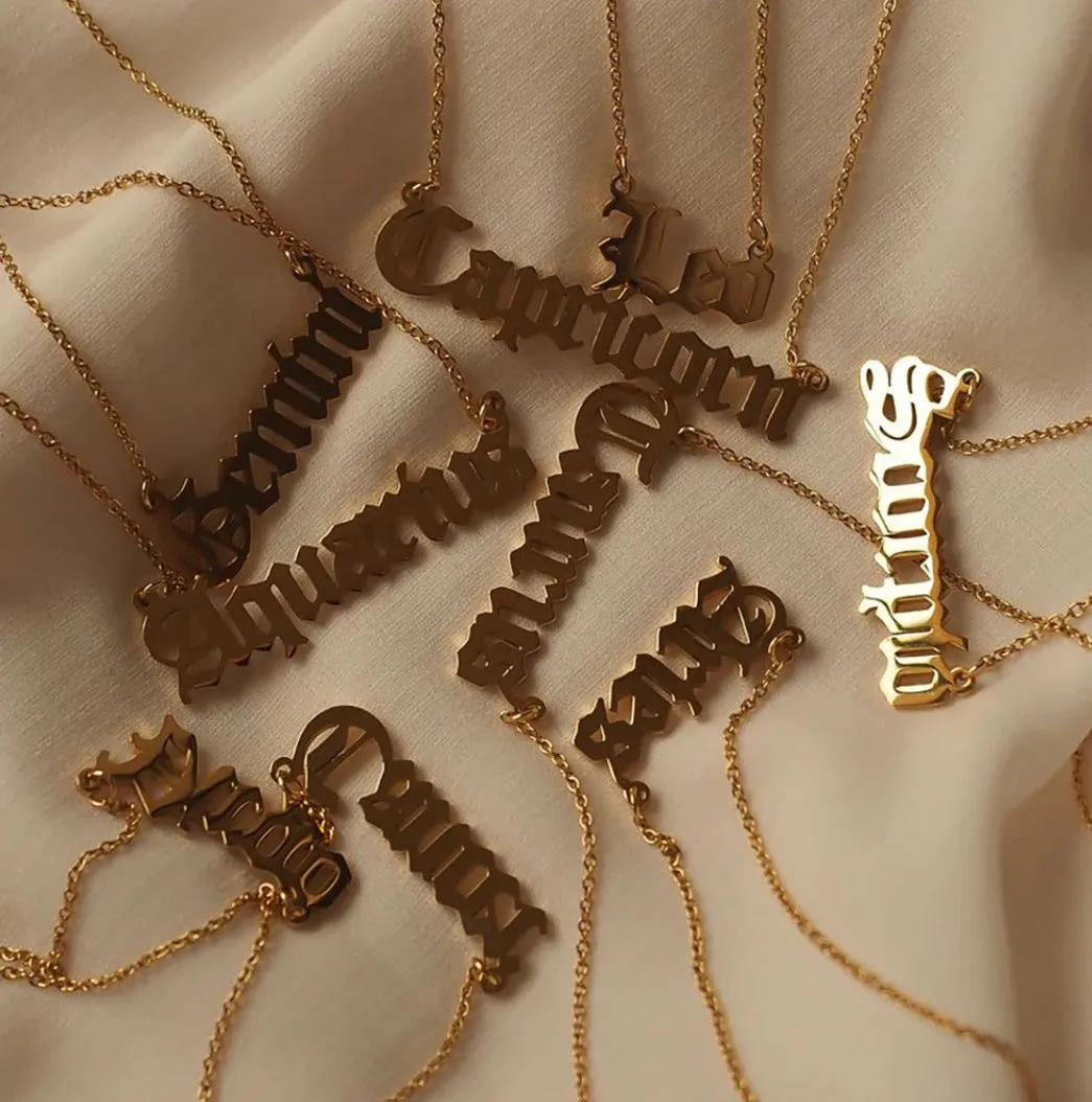 Old English Zodiac Name Necklace