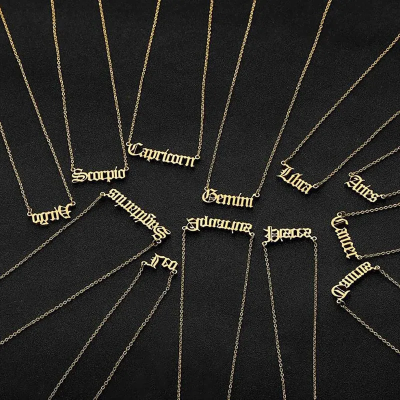 Old English Zodiac Name Necklace
