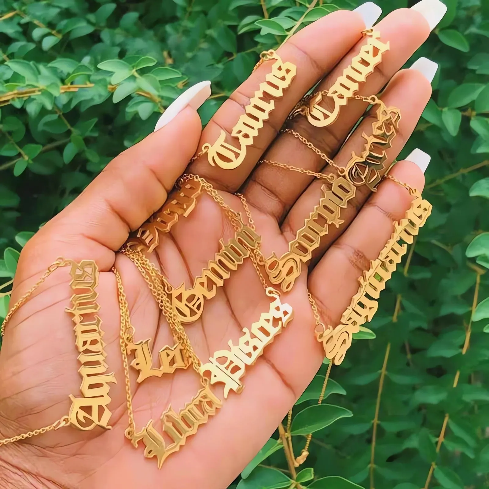 Old English Zodiac Name Necklace