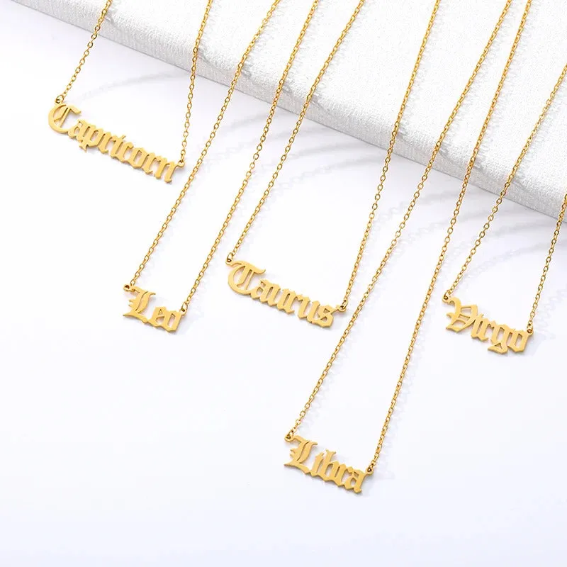 Old English Zodiac Name Necklace