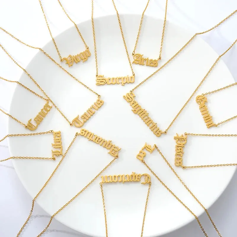 Old English Zodiac Name Necklace