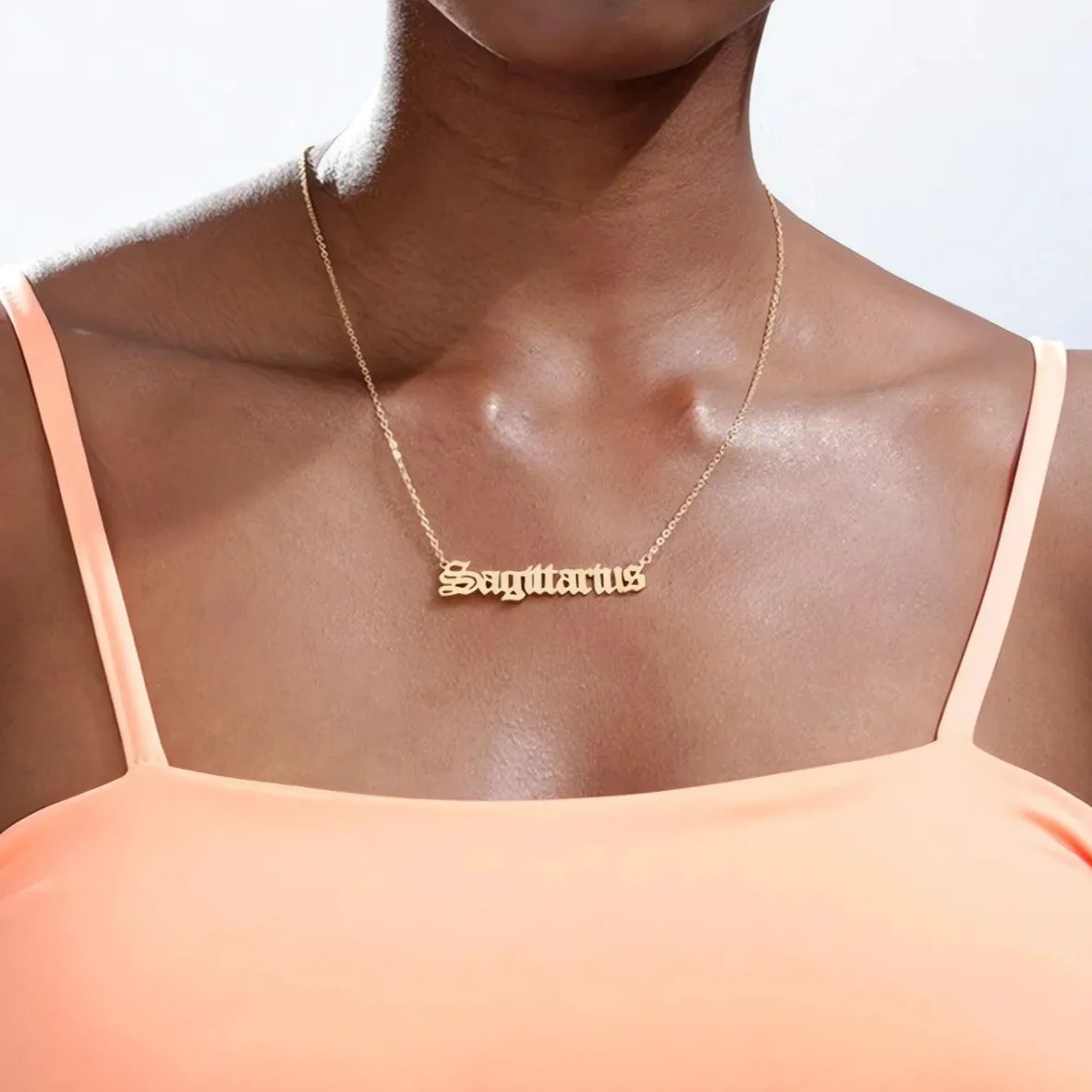 Old English Zodiac Name Necklace