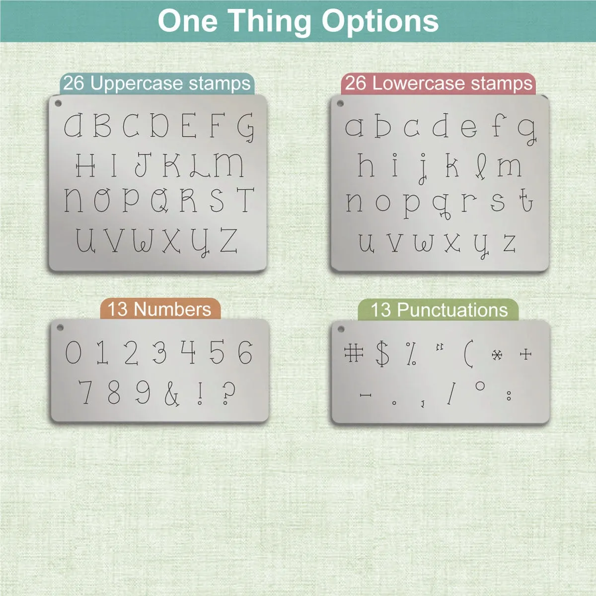 One Thing Metal Letter Stamps, full Alphabet.