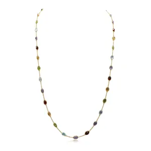 Oval Faceted Multi Gem Necklace 25" - 18ct Yellow Gold