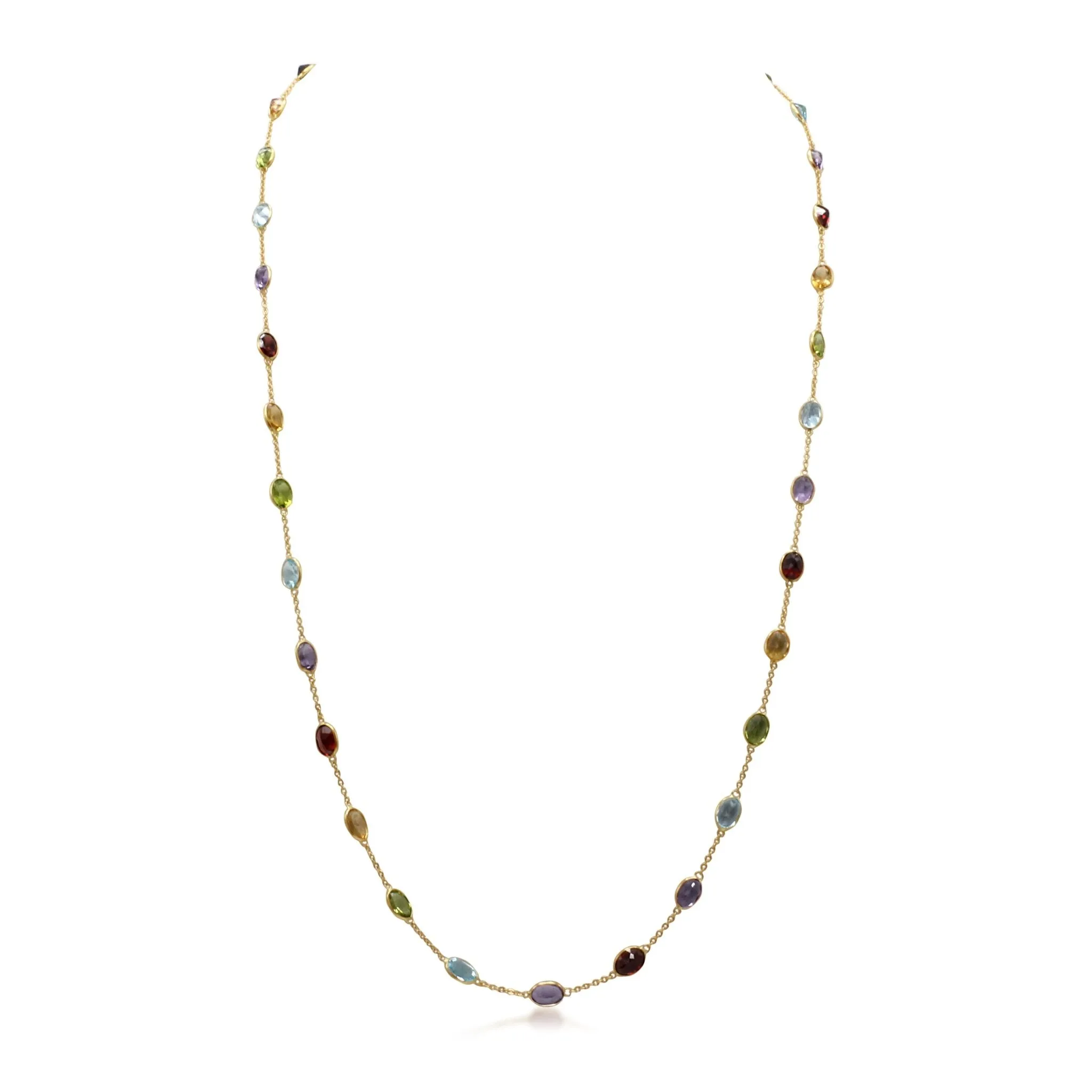 Oval Faceted Multi Gem Necklace 25" - 18ct Yellow Gold