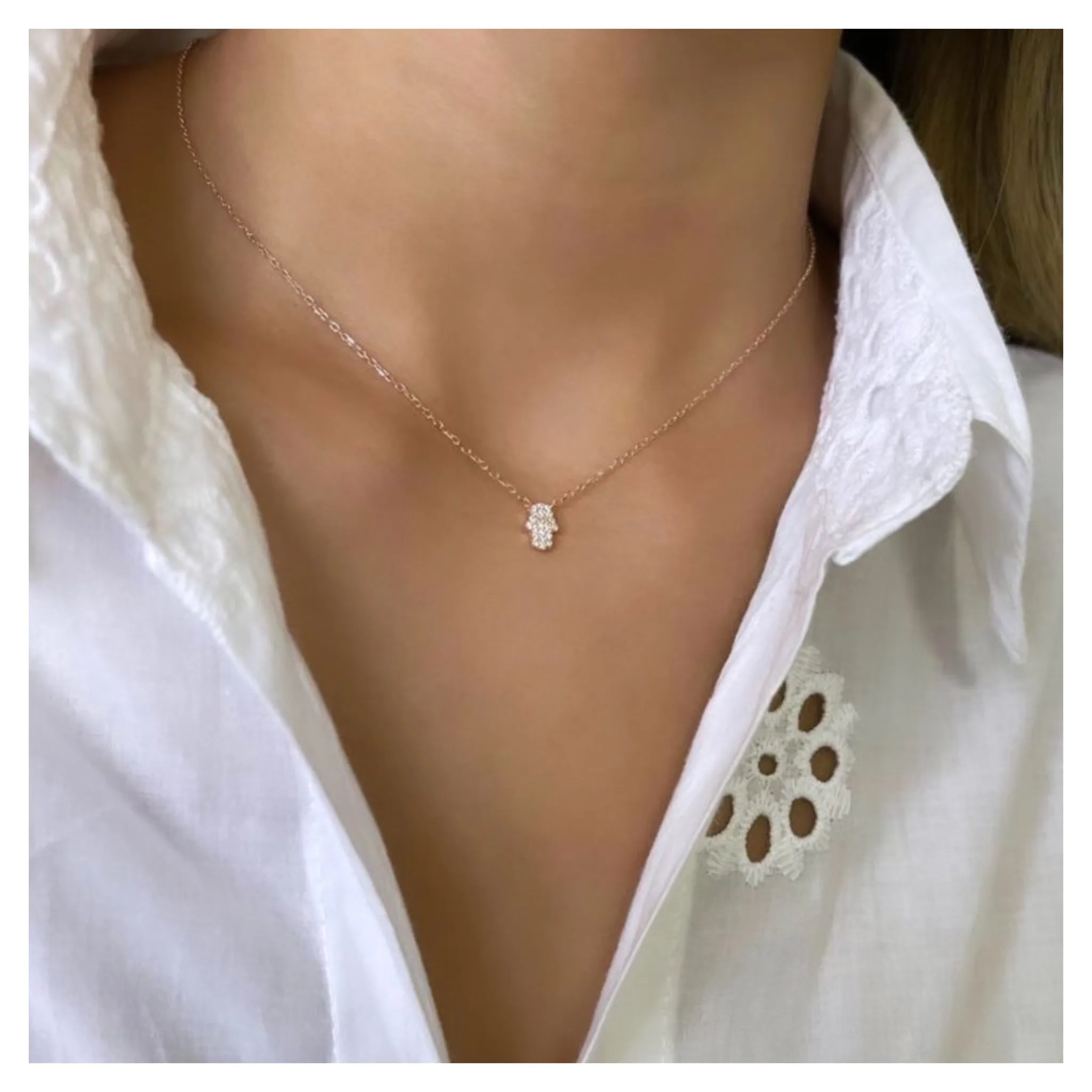 Pave Small Hamsa Necklace