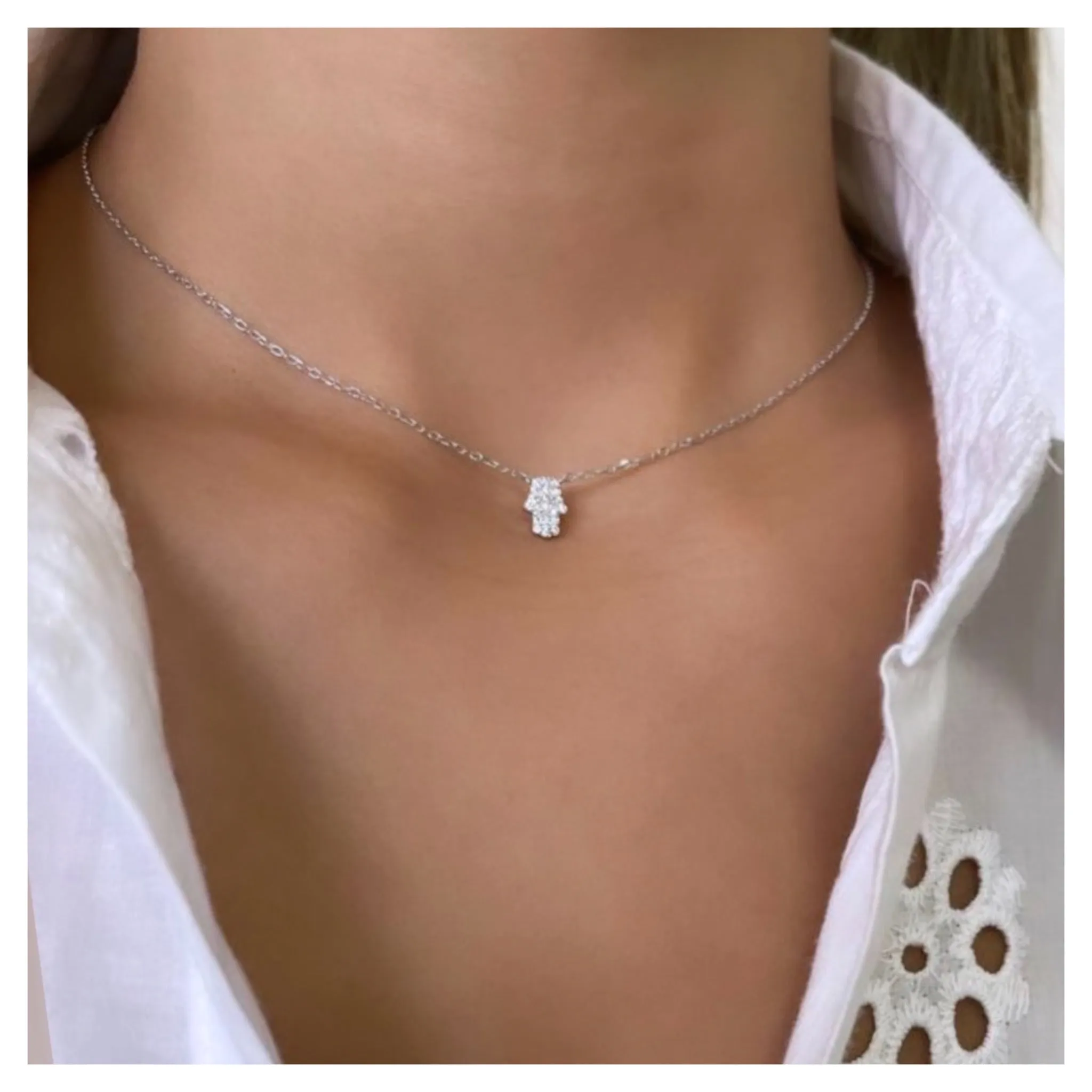 Pave Small Hamsa Necklace
