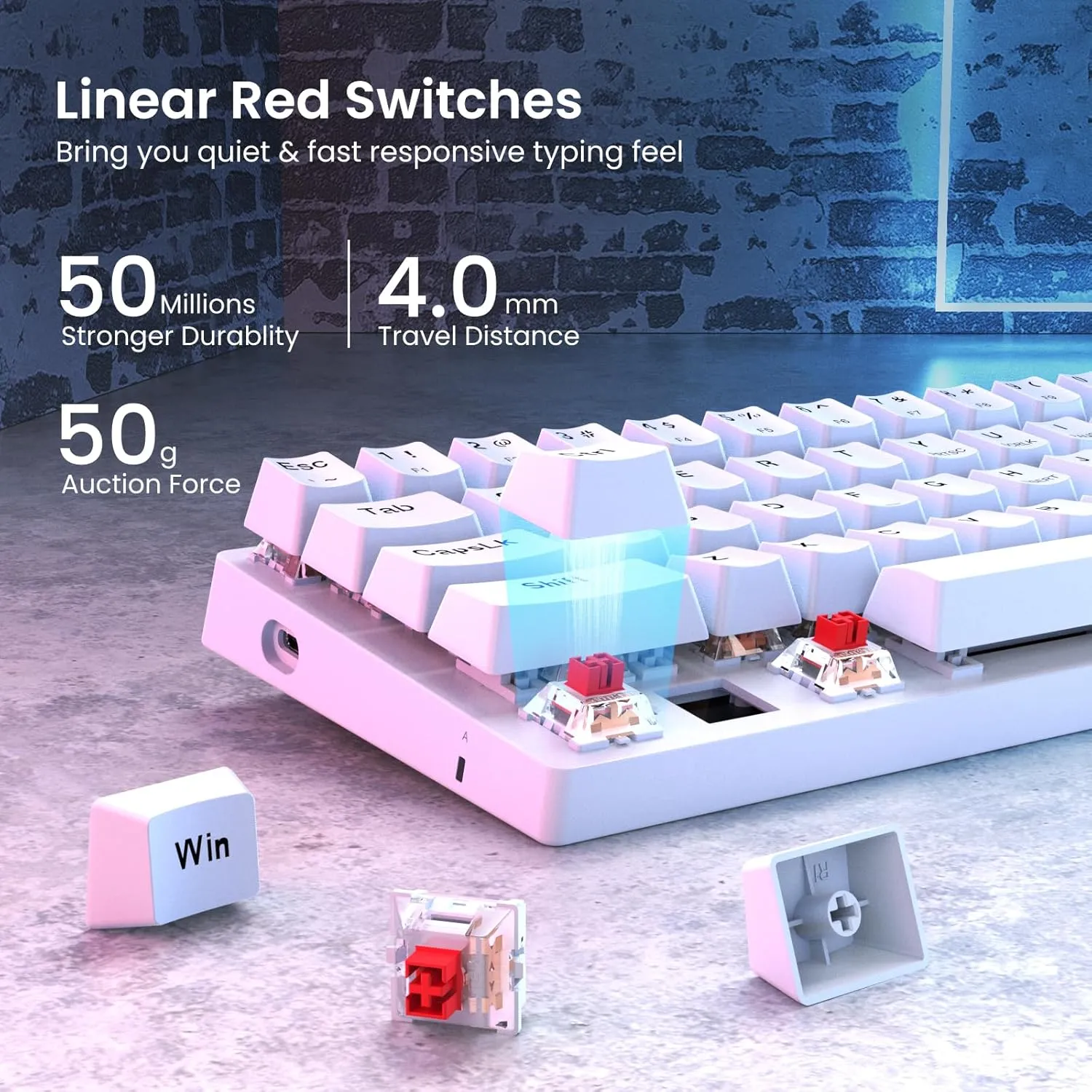 Portable Mechanical Gaming Keyboard, Wired Ergonomic with Red Switches, 61 Keys Ultra-Compact Mini, LED Backlit for PC/Mac/Xbox, Easy to Carry - White