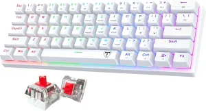 Portable Mechanical Gaming Keyboard, Wired Ergonomic with Red Switches, 61 Keys Ultra-Compact Mini, LED Backlit for PC/Mac/Xbox, Easy to Carry - White
