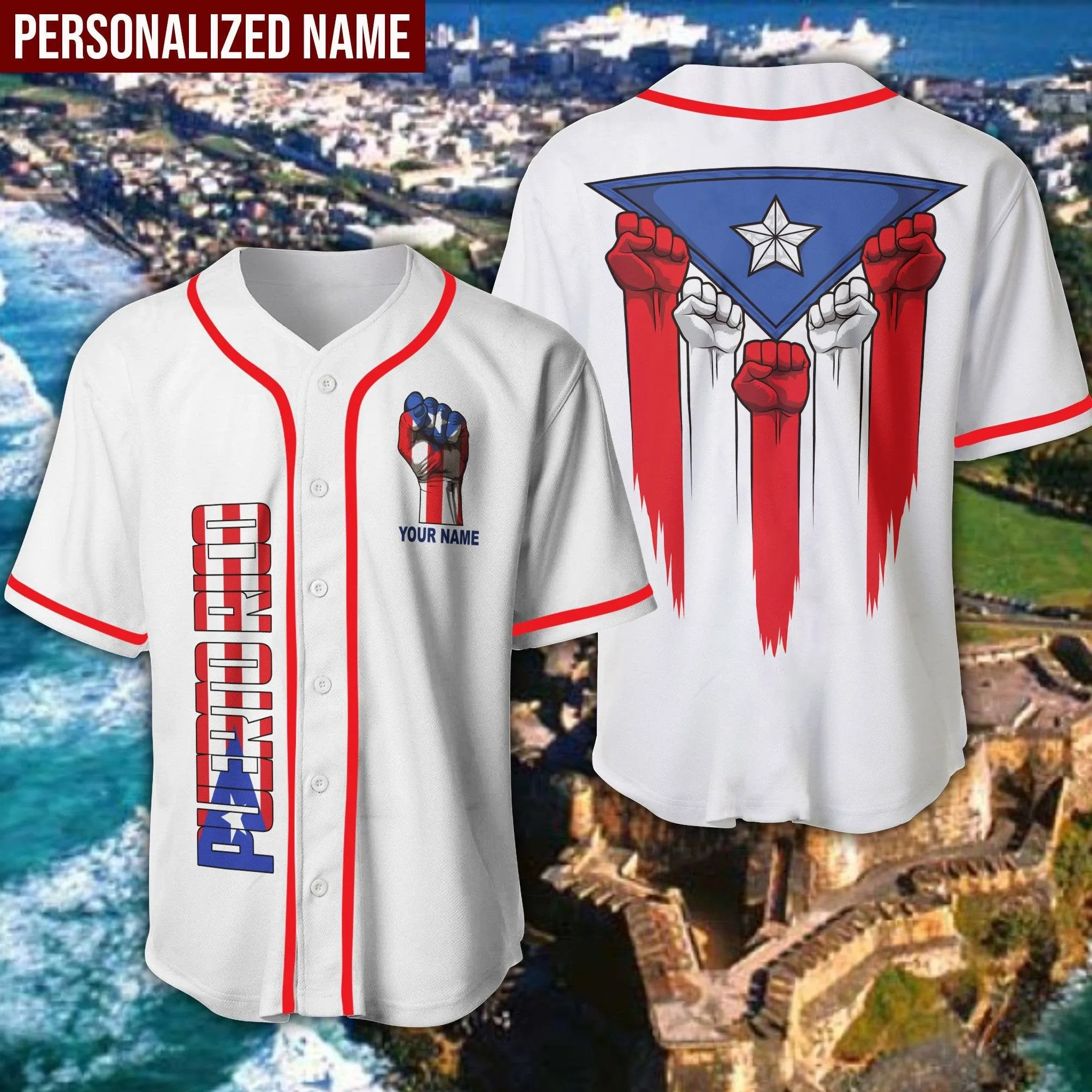 Puerto Rico Flag Personalized Baseball Jersey, Custom Name Puerto Rico Shirt for Man