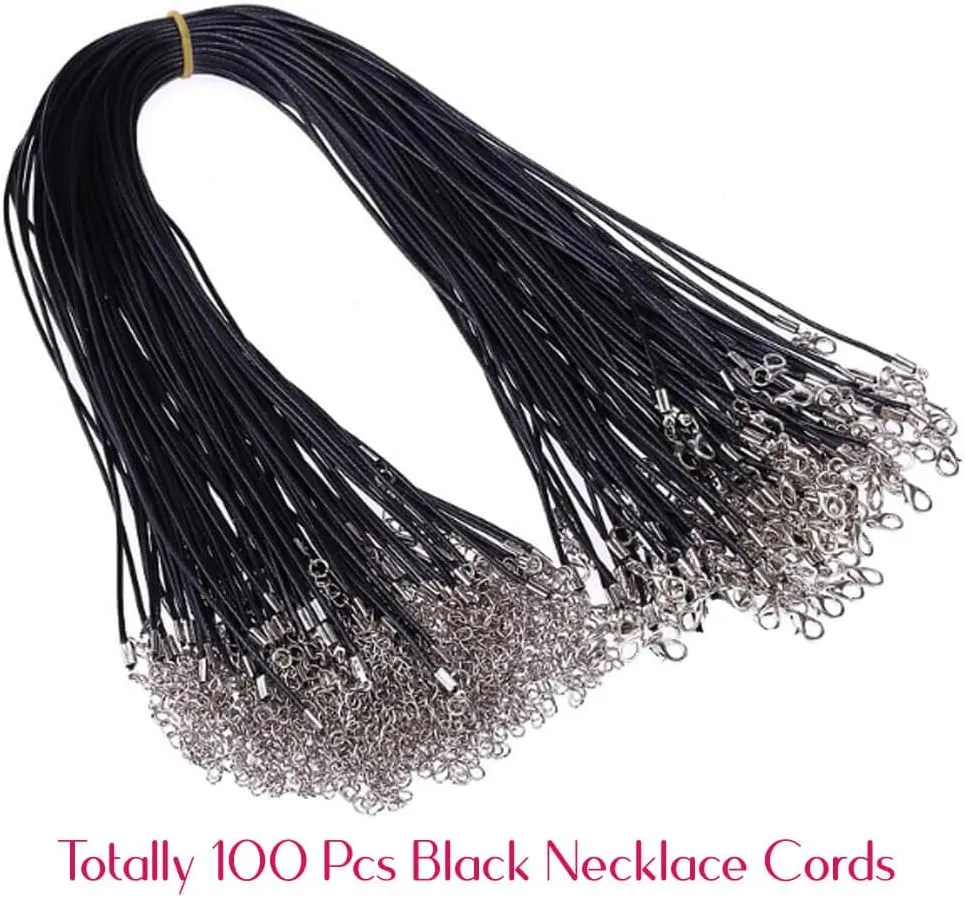 Selizo 100Pcs Necklace Cord for Jewelry Making, Black Waxed String Bracelet Making Supplies