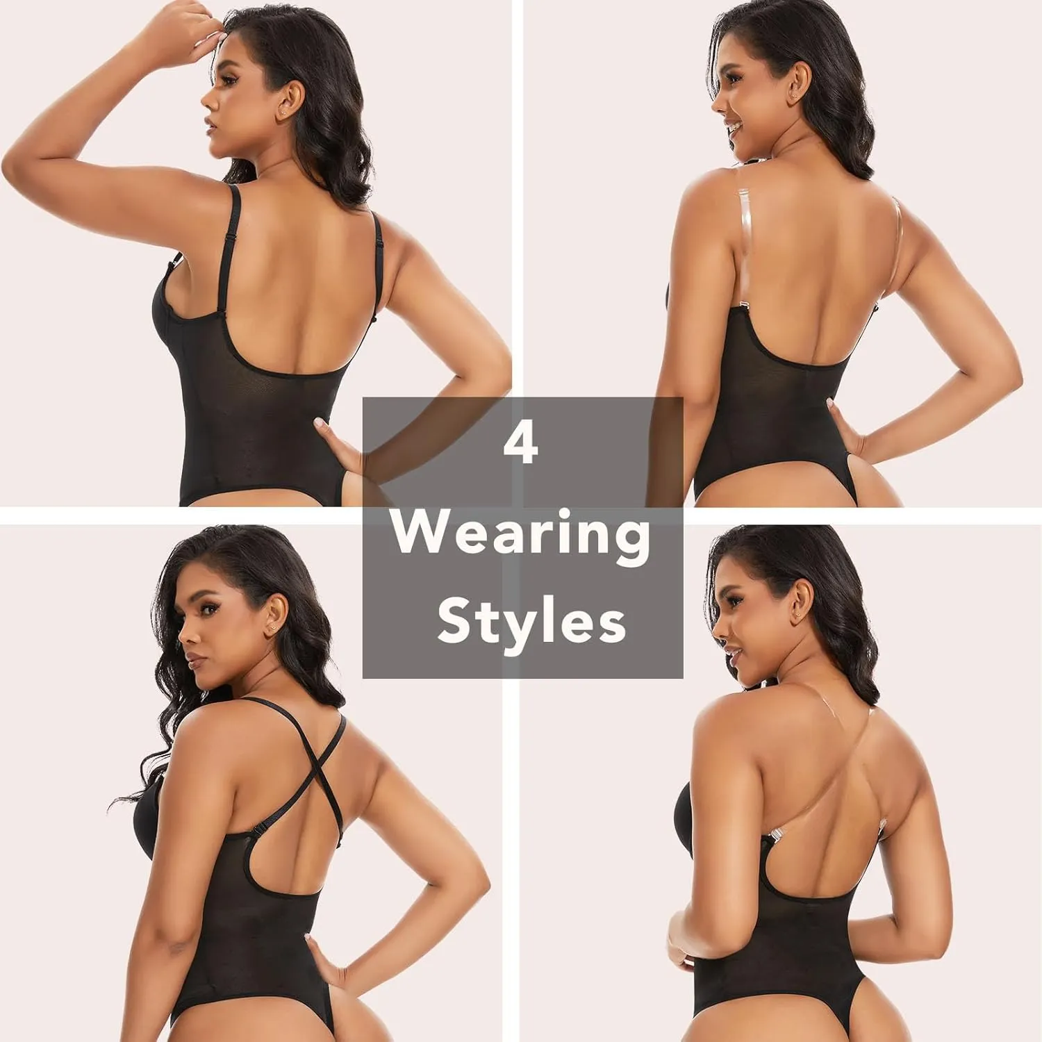 SHAPERIN Women's Backless Body Shaper Bra Faja U Plunge Low Back Thong Shapewear Tummy Control Deep V Bodysuit