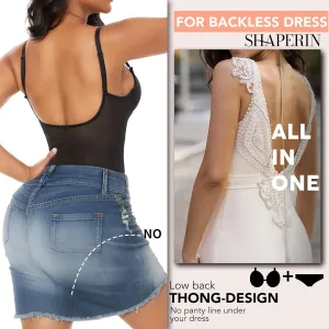 SHAPERIN Women's Backless Body Shaper Bra Faja U Plunge Low Back Thong Shapewear Tummy Control Deep V Bodysuit
