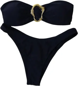 SHENHE Women's 2 Piece Strapless Swimsuits High Cut Metal Ring Tube Top Bandeau Bikini Set